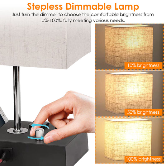 1Pc Fully Dimmable Table Lamp For Bedroom Living Room Bedside Lamp For Nightstand Dual USB Ports 2 Power Outlets LED Bulb Included