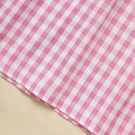 Infant Baby Girls' Valentine's Day Dress Pink Plaid With Heart Embroidery, Smocked Ruffle Sleeves
