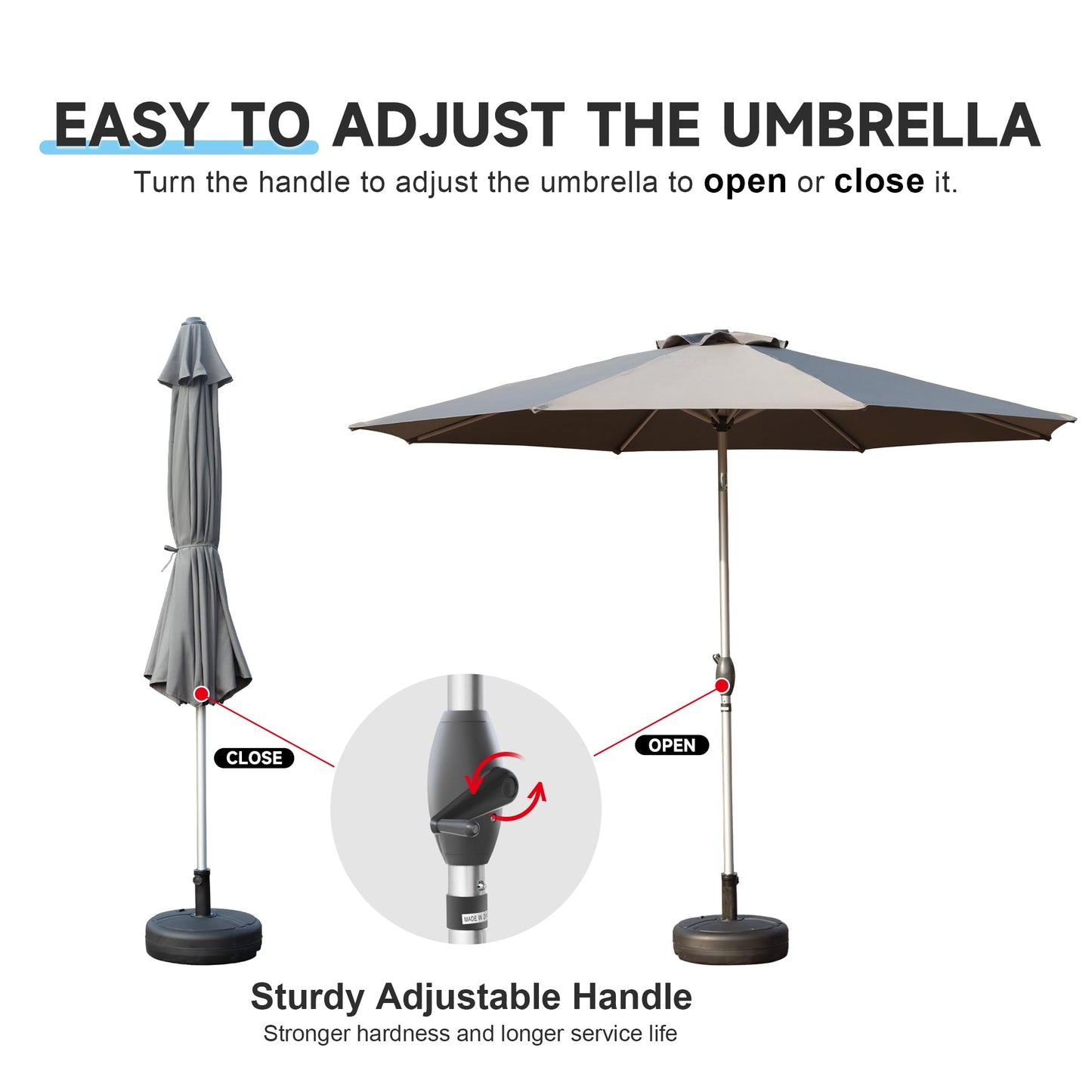 9FT Patio Umbrella, Outdoor Table Umbrella With Push Button Tilt And Crank, UV Protection Waterproof Market Sun Umbrella With 8 Sturdy Ribs For Garden, Deck, Backyard, Pool  Gray