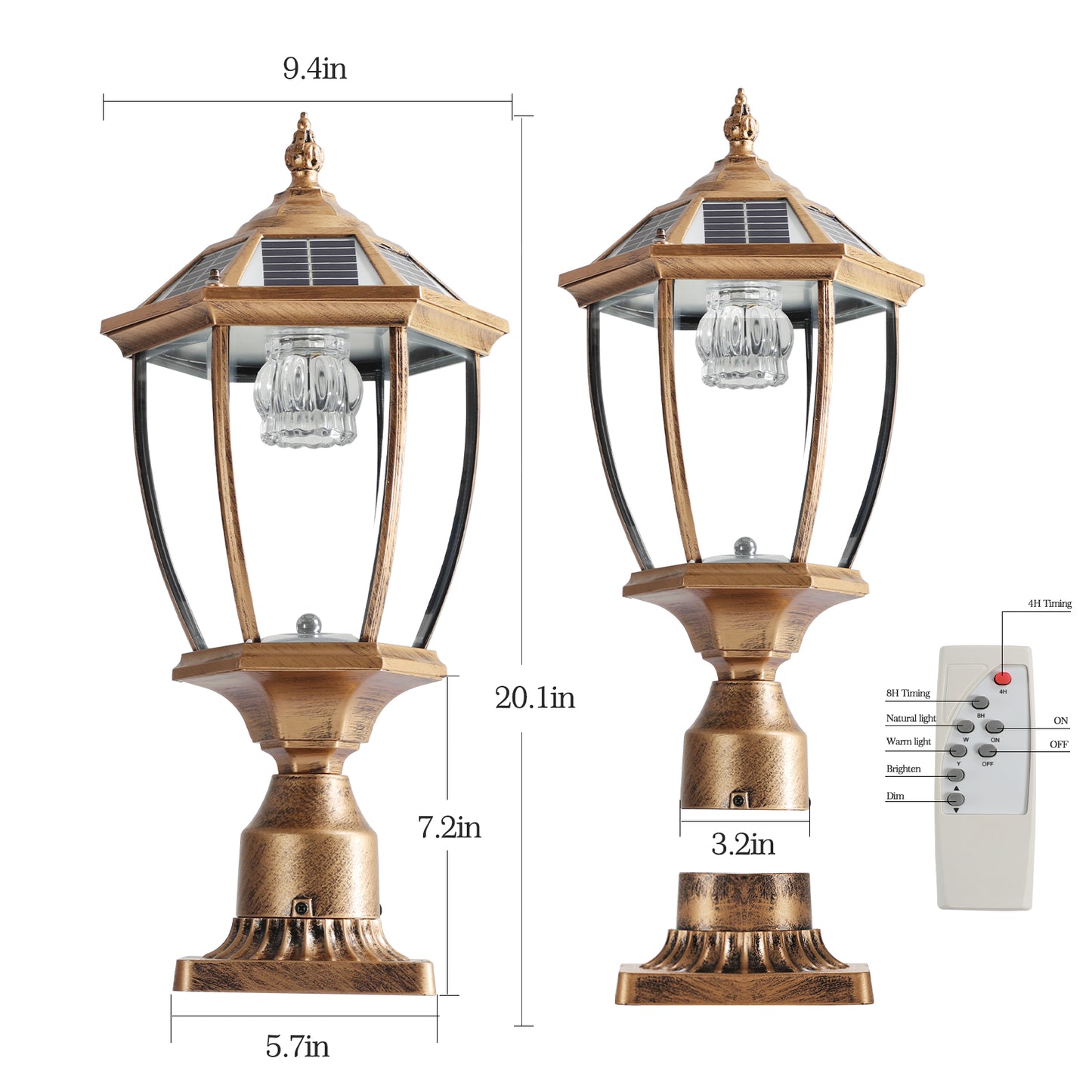 20 H Golden Solar Powered LED Outdoor Lantern, Vintage Garden Light With Elegant Glass Design For Pathways, Yards, And Patios 1-Pack