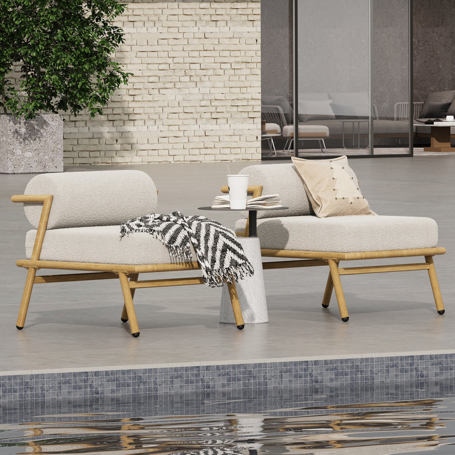La Fiora Outdoor Patio Teak Finished Iron Club Chair   Cushion  Set Of 2