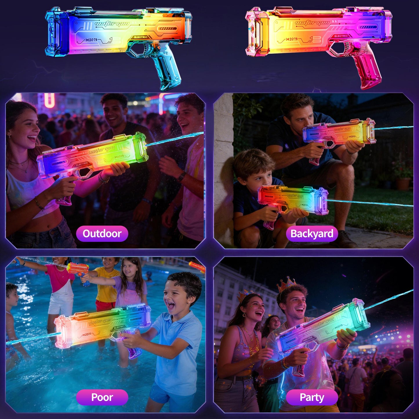 Blue Futuristic Electric Water Gun, Rechargeable Transparent Gradient Water Cannon, Continuous Firing, Suitable For Pool, Beach, And Outdoor Water Games.