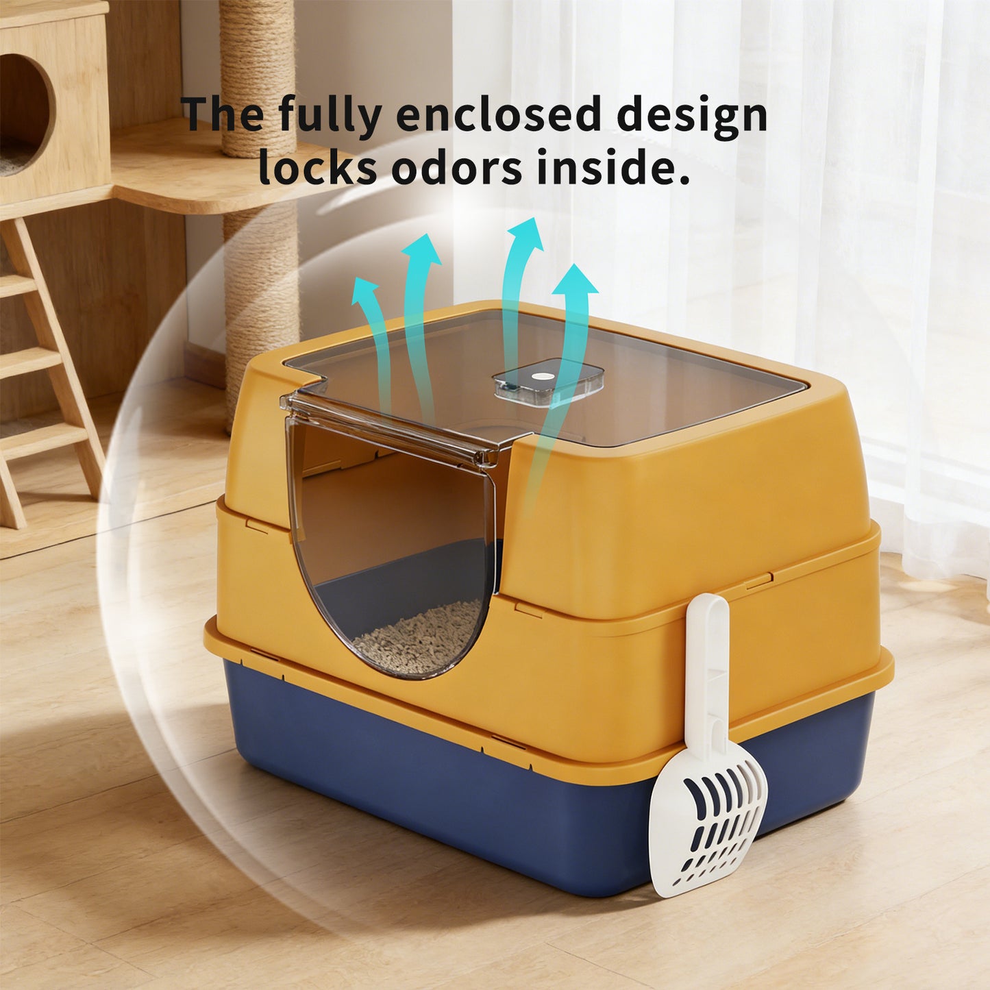 Dark Gray Top Entry Fully Enclosed Cat Litter Box , Anti Splash & Odor Locking, For Large Cats & Multi Cat Households Plastic Bring A Spoon