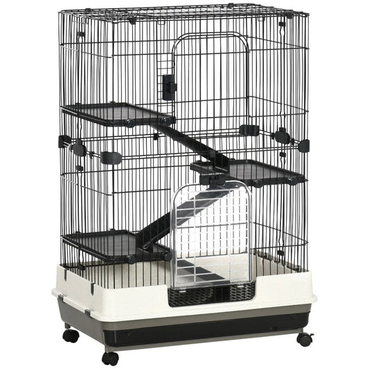 4-Level Small Animal Cage Rabbit Hutch With Universal Lockable Wheels, Slide-out Tray For Bunny, Chinchillas, Ferret, Black