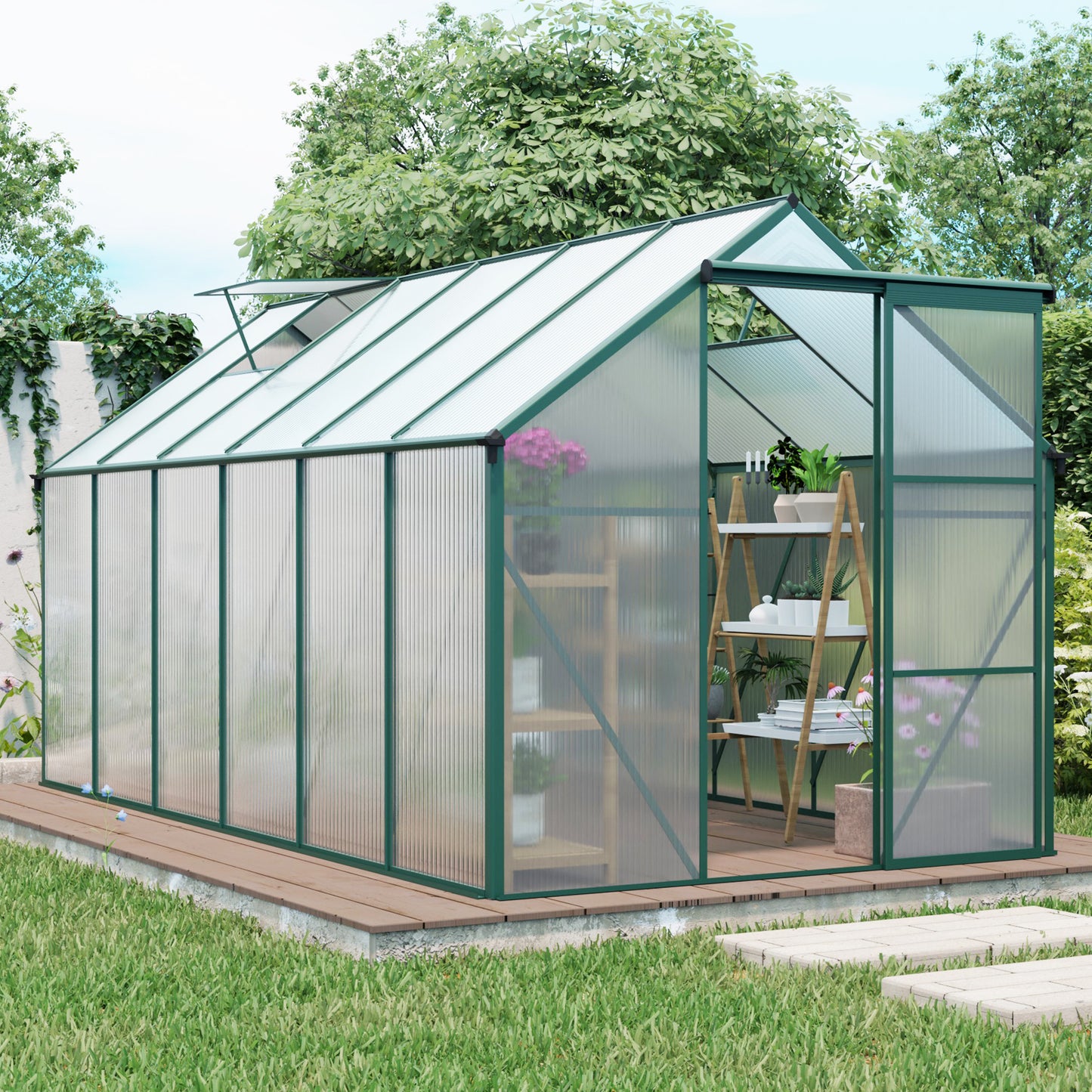 6x12 FT Polycarbonate Greenhouse Raised Base And Anchor Aluminum Heavy Duty Walk-in Greenhouses For Outdoor Backyard In All Season
