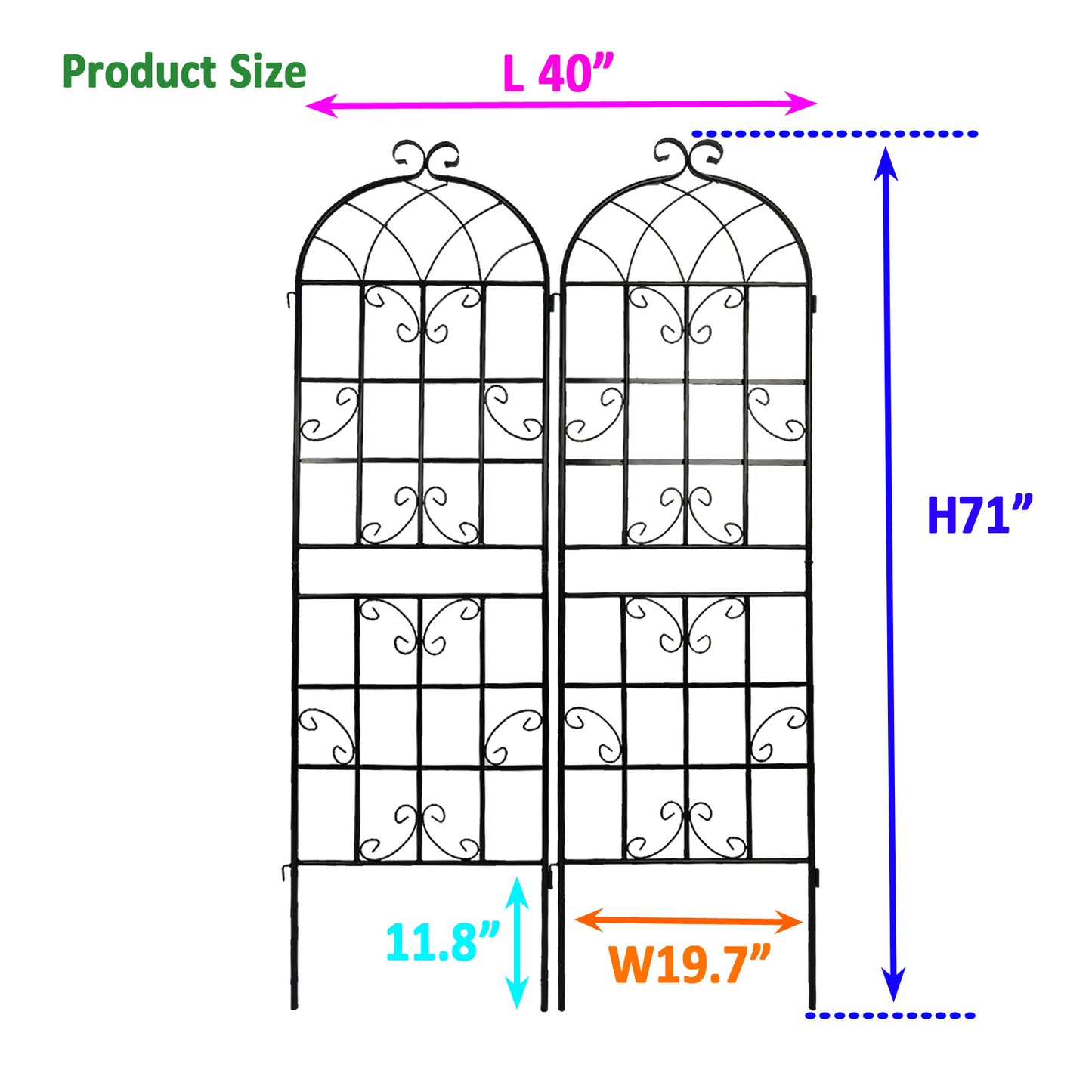 2 Pack Metal Garden Trellis 71  X 19.7  Rustproof Trellis For Climbing Plants Outdoor Flower Support Black