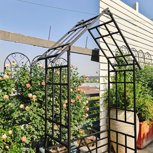 Metal Garden Arch With Bench Turned Into Flower Stand W58.07xH97.24 Climbing Plants Support Rose Arch Outdoor Black