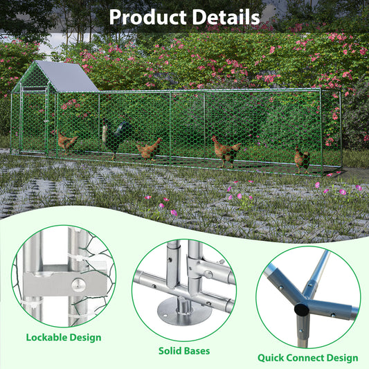 16x3FT Metal Chicken Coop Run Hen House Poultry Habitat Cage W Cover