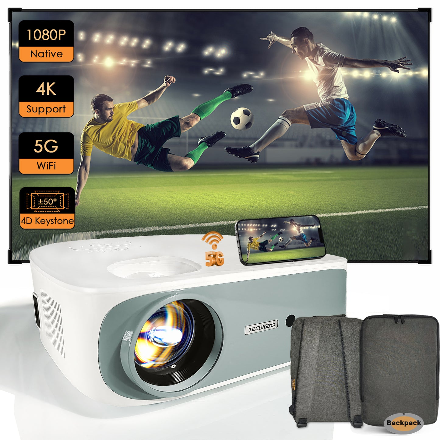4K 5G Bluetooth Projector  4D Keystone Correction Native 1080P Full HD Outdoor Movie Projector For Smart Phone Laptop PC DVD TV PS4