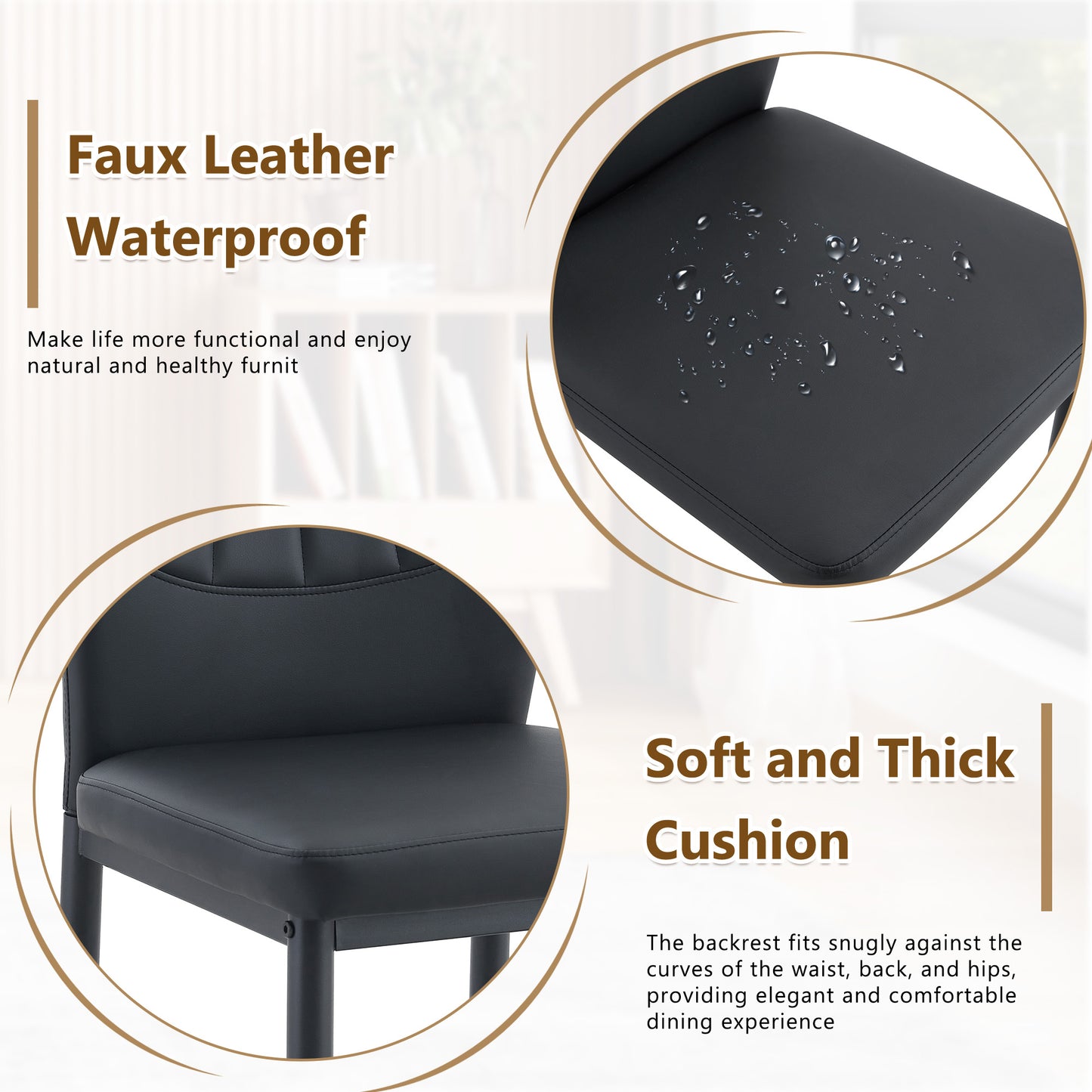Set Of 3 Black Dining Chairs, 37 Inches High Ergonomic PU Backrest, Combines Comfort And Style.Perfectly Blends Comfort And Elegance, Injecting More Comfort And Style Into Dining Time.