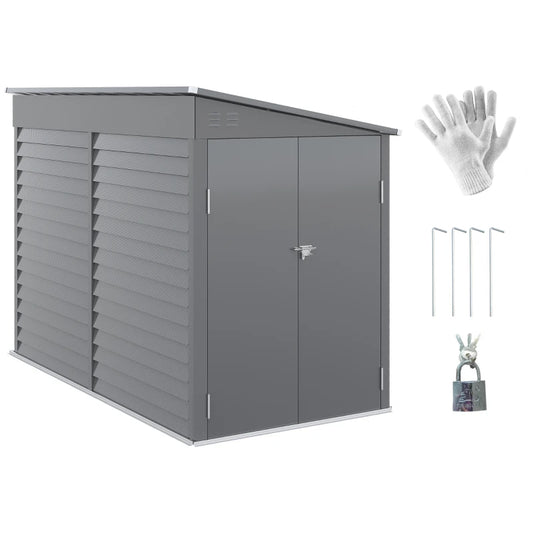 4.6' X 9' Outdoor Storage Shed, Lean To Metal Shed With Foundation Kit, Lockable Doors And Gloves For Patio, Lawn, Gray