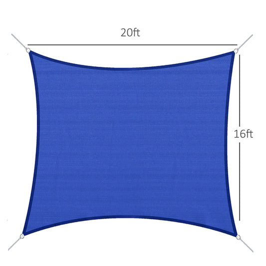 16' X 20' Sun Shade Sail Canopy Outdoor Shade Sail Cloth For Patio Deck Yard With D-Rings And Rope Included, Blue