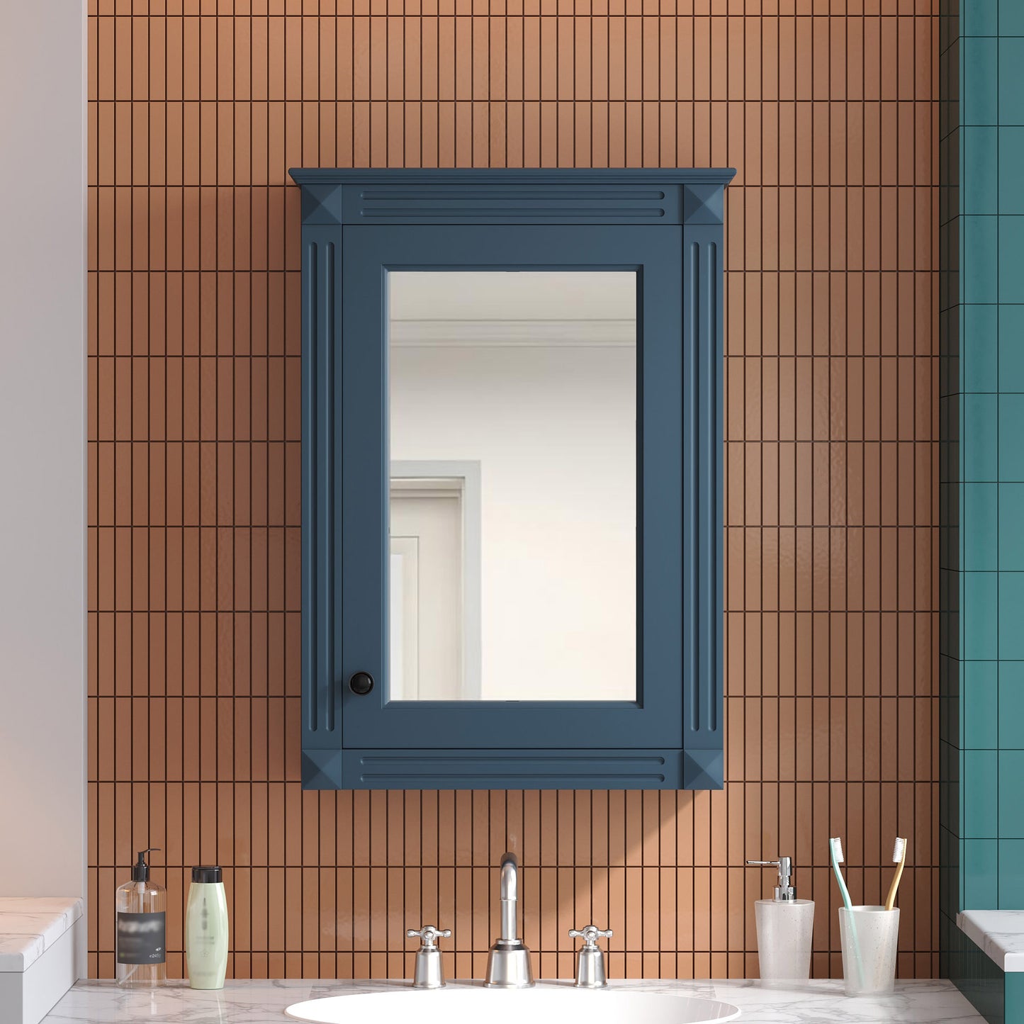 20   Wall Mounted Bathroom Storage Cabinet With Mirror, Medicine Cabinet With Height Adjustable Shelf, Over The Toilet Space Saver Cabinet