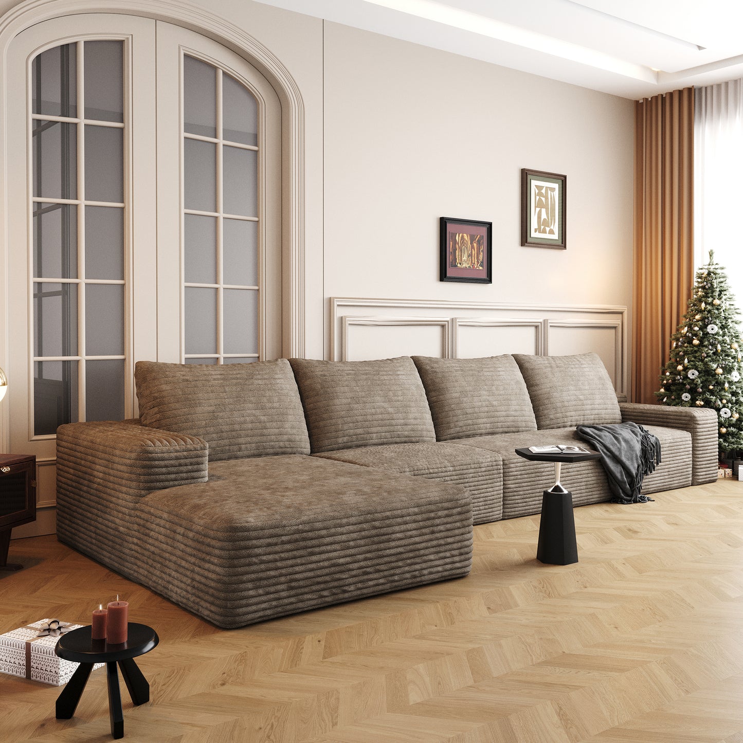 135  Cloud Sectional Couch With L-Shape Chaise,Modern Modular Sofa With Deep Seat, Upholstered Couches For Living Room Bedroom,No Assembly Required,  Plush Corduroy Fabric