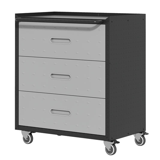 Heavy-Duty Metal Storage Cabinet With Wheels - 3 Drawer Tool Cabinet For Garage, Office, And Home Organizer Solutions, Black Gray