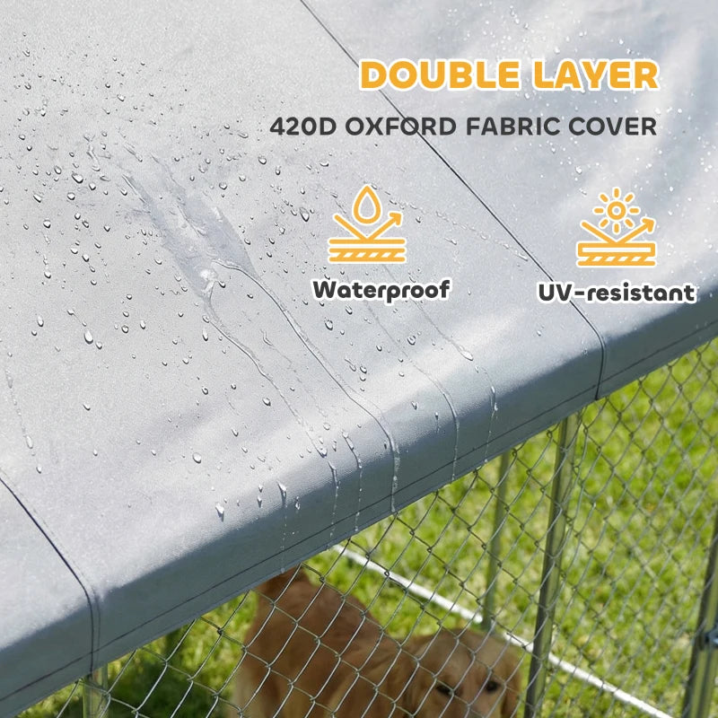 Heavy Duty Outdoor Dog Kennel With Waterproof Roof, 2 Secure Latches, Chain Link Dog Run For Backyard, 20' X 15' X 8'