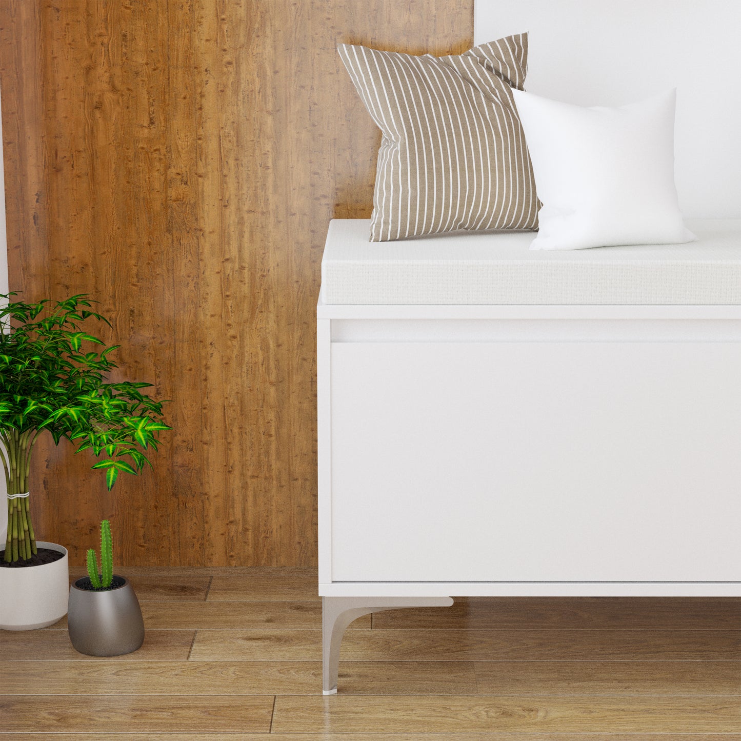 Wall-Mounted Entryway Shelf With Hooks And Storage Bench Set, Modern White Shoe Cabinet With Cushion And Closed Storage For Hallway, Bedroom, Or Mudroom