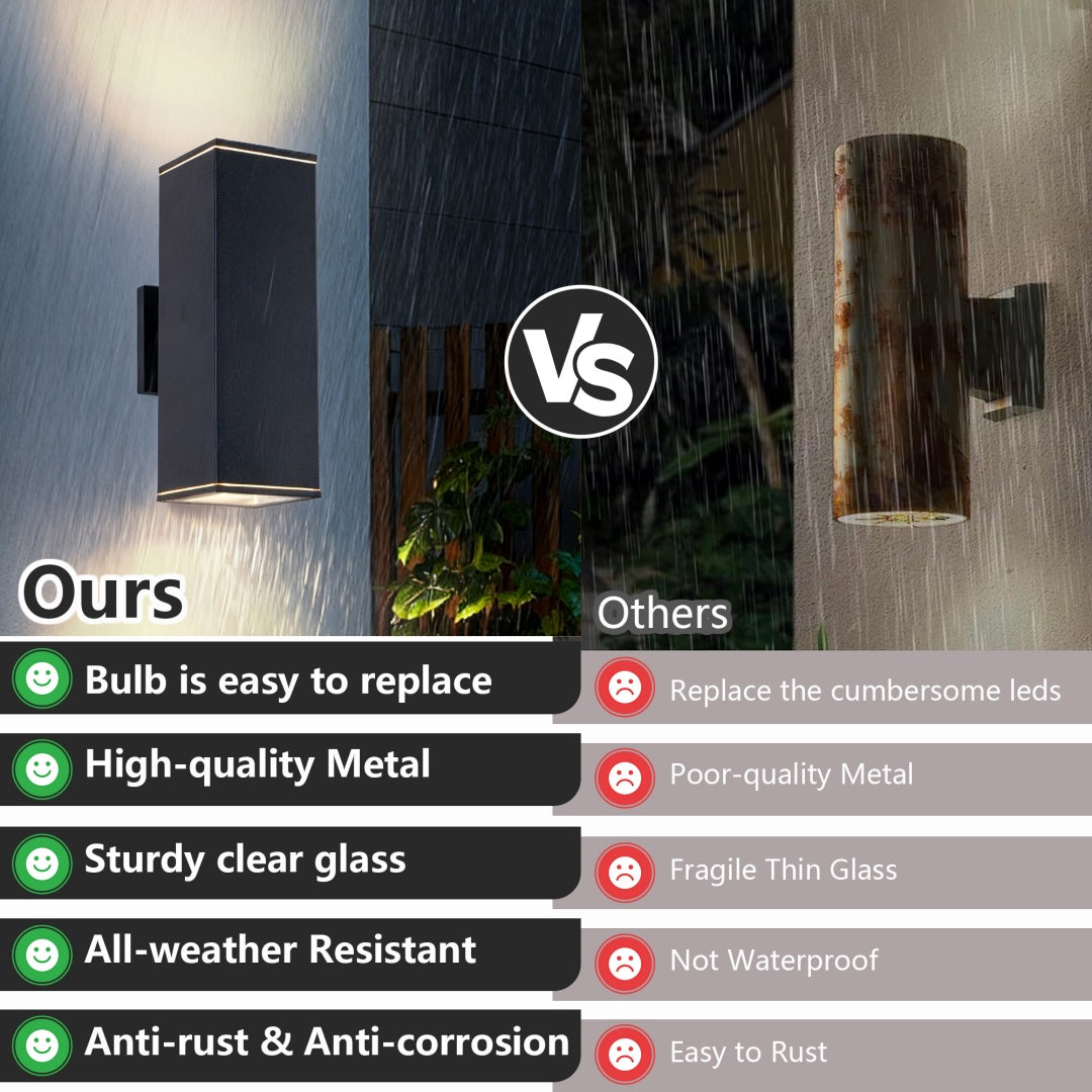 14in Modern Outdoor Porch Light Patio Light In 2 Lights With Aluminum Rectangular Tube And Tempered Glass Cover Waterproof Wall Sconce 2 Pack  Matte Black No Bulb