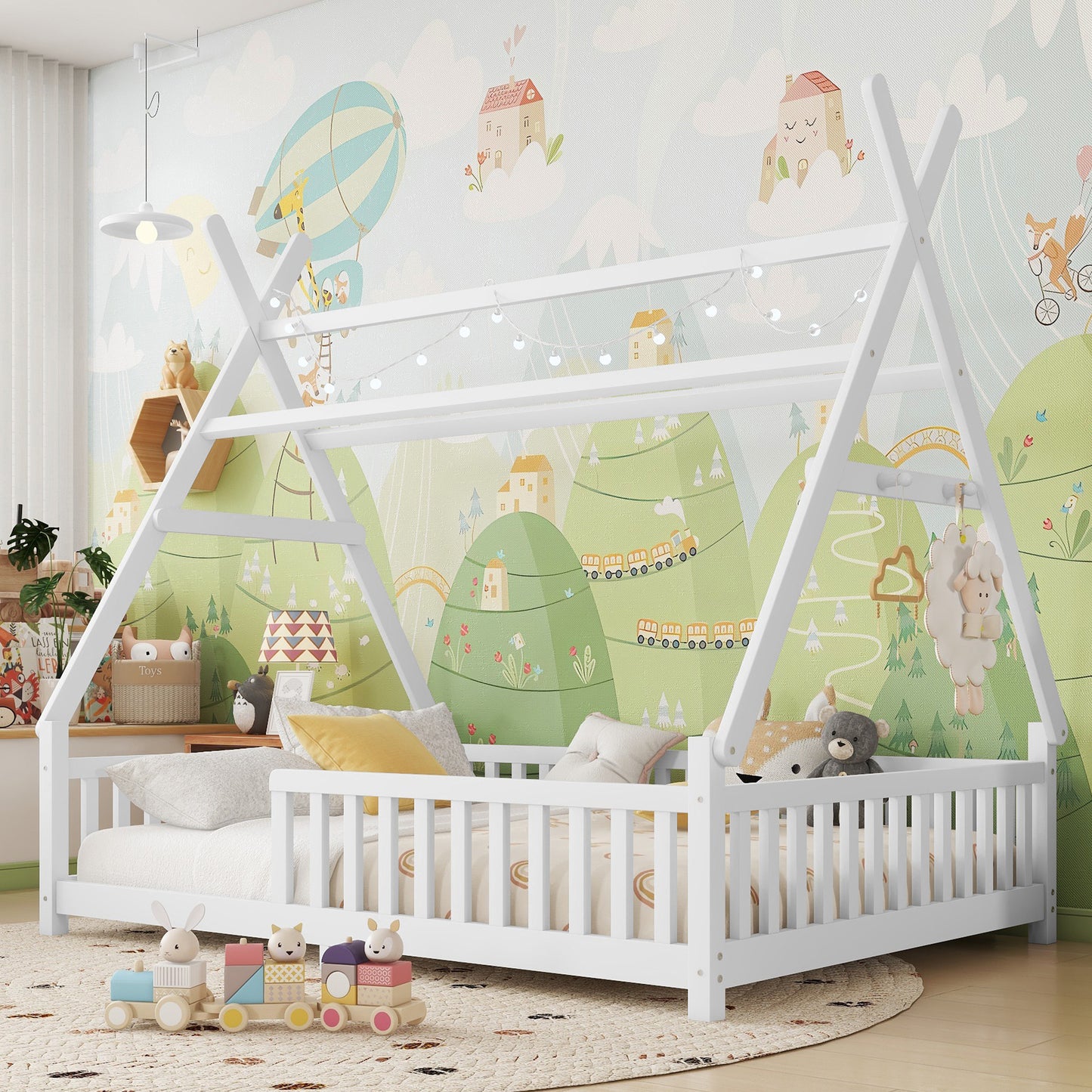 Full House Bed With Light, Low Floor House Bed With Fence And Roof For Kids Boys Girls,WhiteExpect Arrive Date 2026 4 2 Old SKU W2593P296919