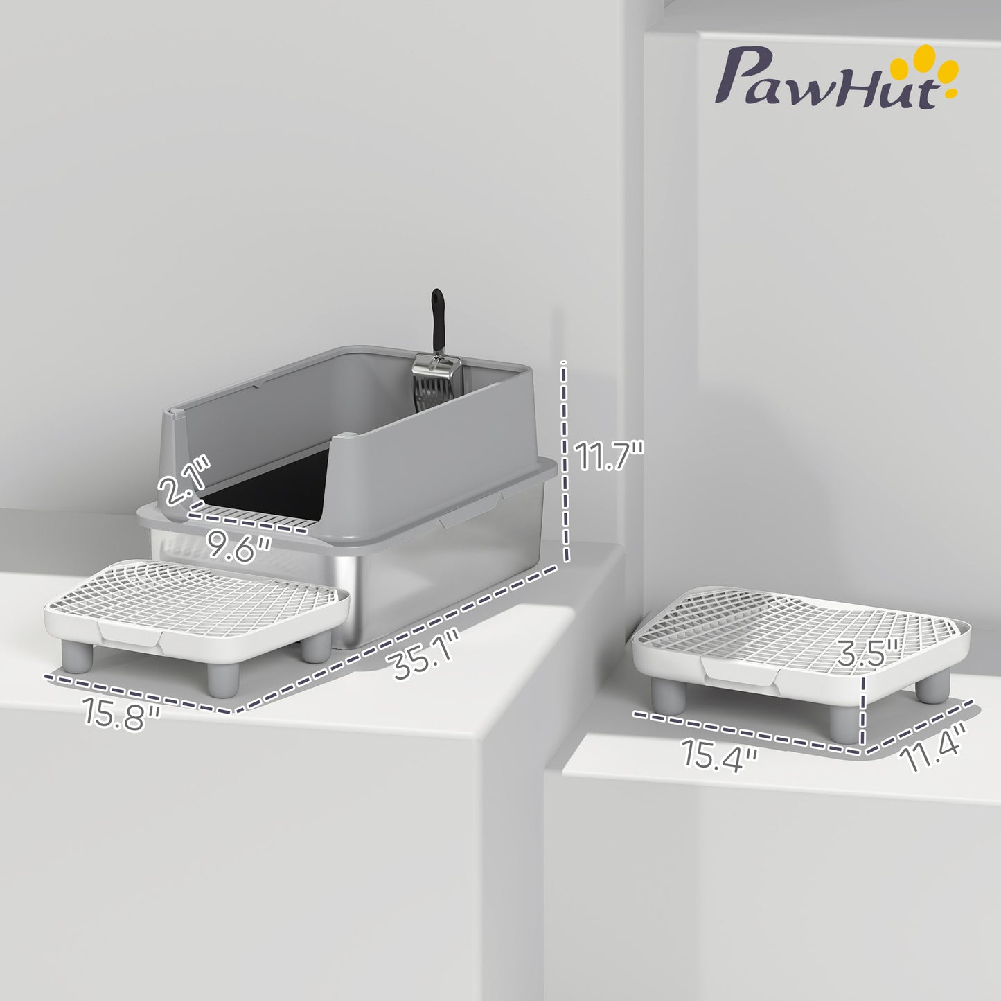 Extra Large Stainless Steel Cat Litter Box With Scoop & Pad, Anti-Urine Leakage, Easy Cleaning, Non-Sticky