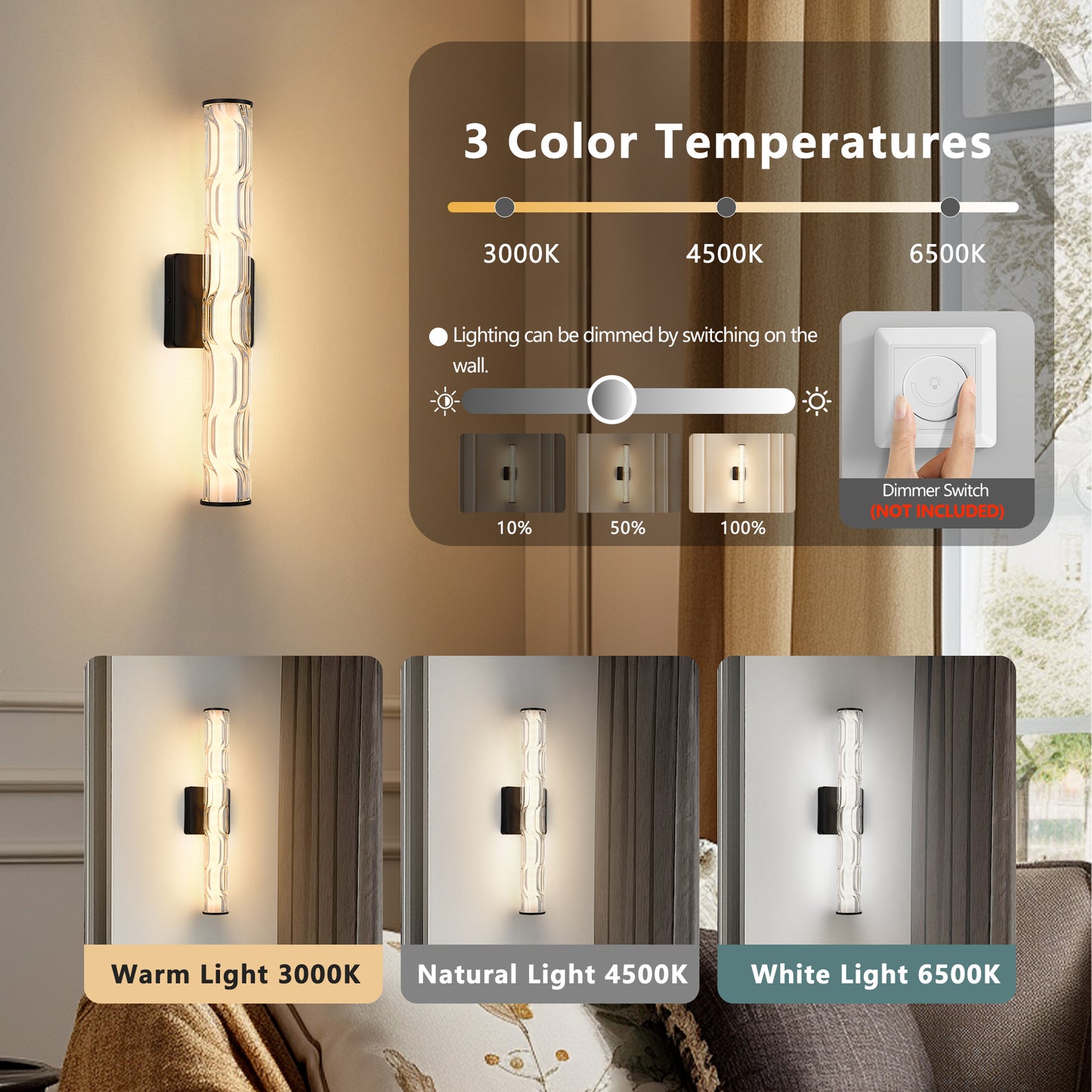 19.7in Black Bathroom Wall Sconce Set Of 2, Modern Single Sconce Wall Lighting, Upgrated K9 Crystal Bronze Wall Light, Bedroom Vanity Sconce, Wall Lamp For Living Room, Stairway, Hallway