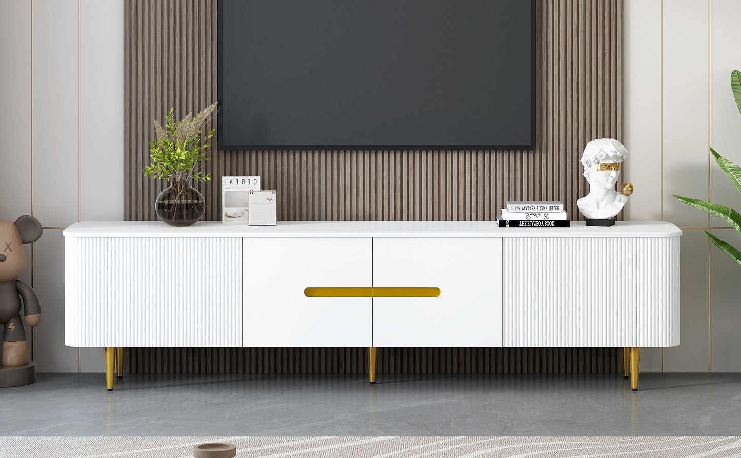 VIBE HAUS 78.7 Minimalist TV Stand For TVs Up To 85 Inches, Modern Entertainment Center Media Console With 4 Spacious Cabinets For Living Room