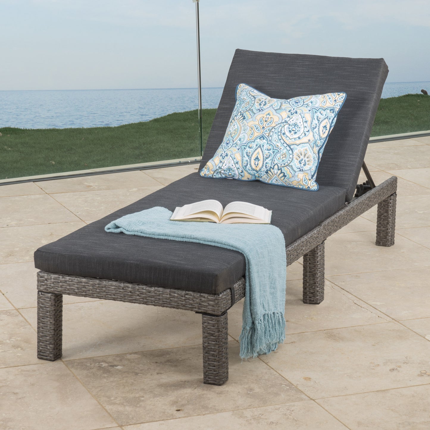 PUERTA KD CHAISE LOUNGE, MIXED BLACK FRAME WITH DARK GREY CUSHION