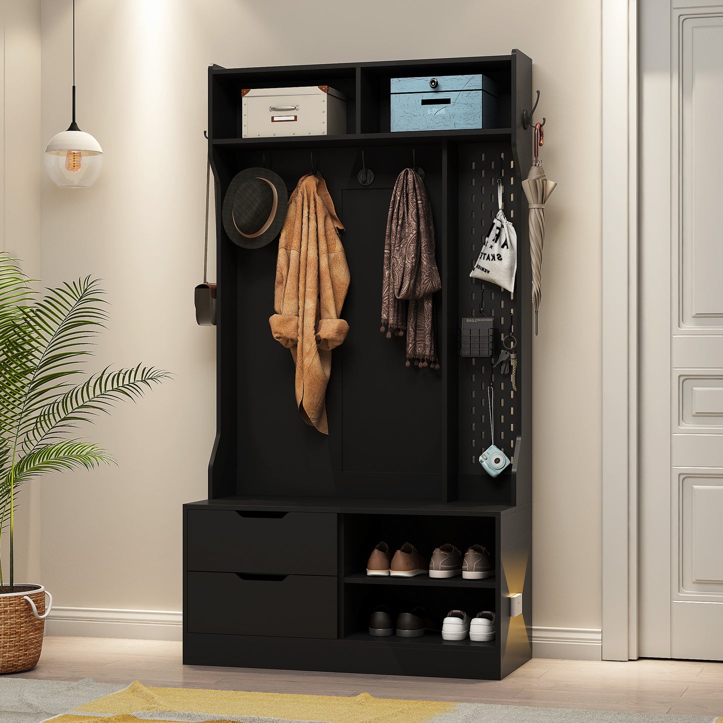 Hall Tree With 6 Hooks,Coat Hanger, Entryway Bench, Storage Bench,for Entrance, Hallwa,black