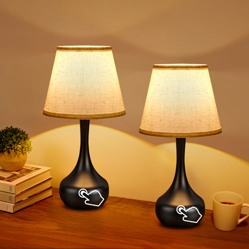 3-Way Dimmable Set Of 2 Small Bedside Lamps For Night Stands, Black Desk Lamps For Kids Room,Office,Living Room, End Table LED Bulbs Included