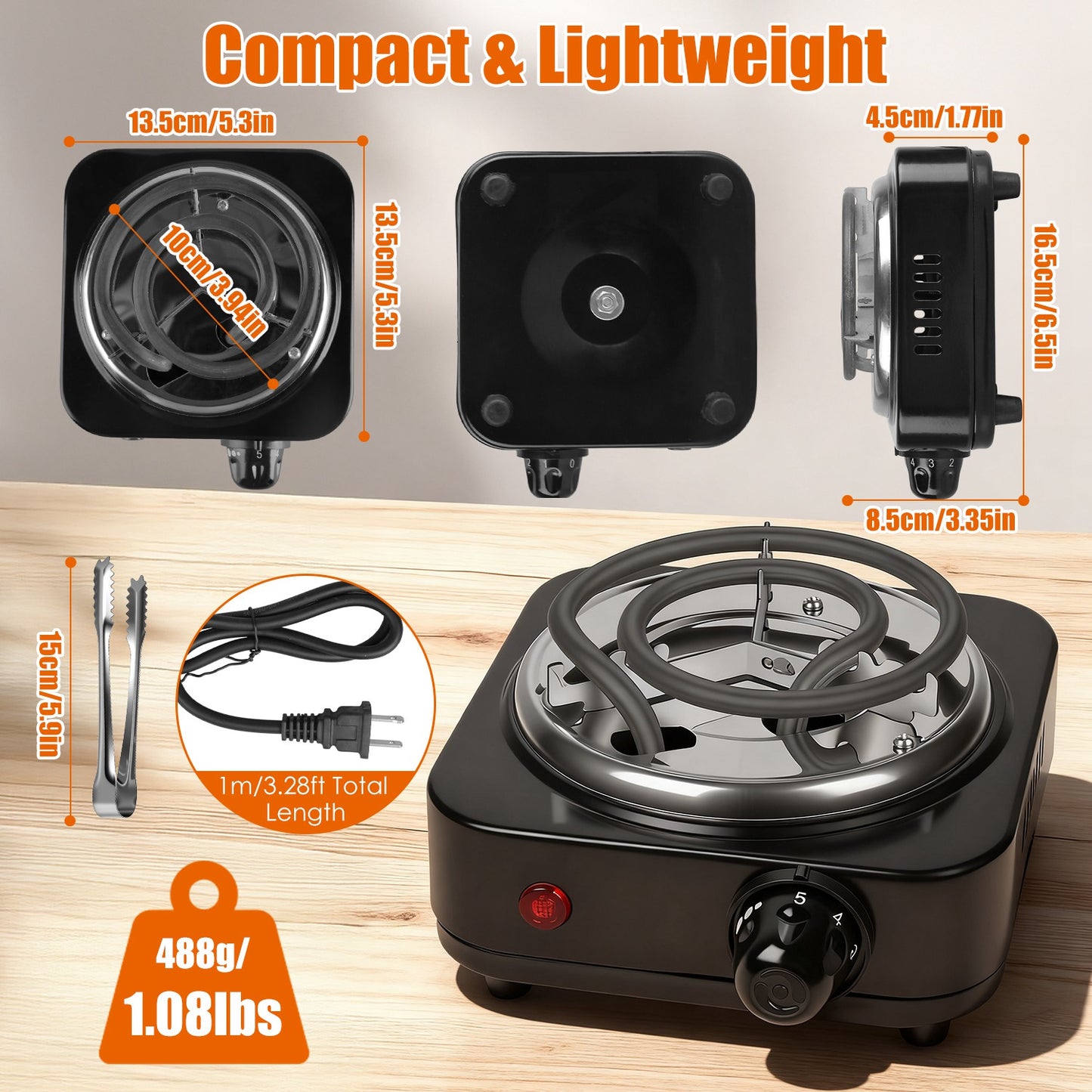 1Pc Electric Charcoal Burner 500W Hookah Charcoal Burner Compact Coal Burner For Hooka Cubes Shisha With Grill And Tongs 5 Temperature Gears Thermostat Control For Spring Summer
