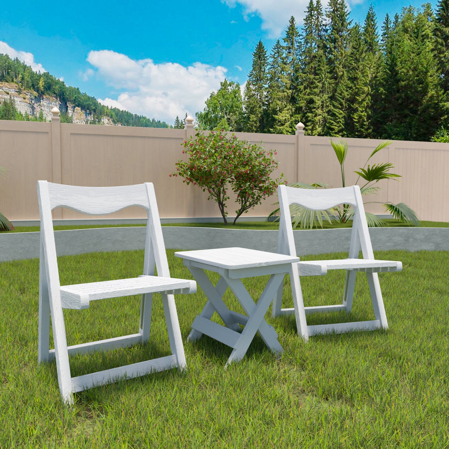 HIPS Foldable Small Table And Chair Set With 2 Chairs And Rectangular Table  White