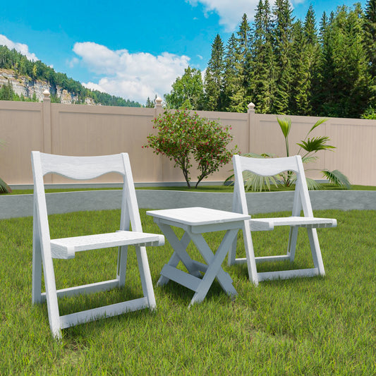 HIPS Foldable Small Table And Chair Set With 2 Chairs And Rectangular Table  White