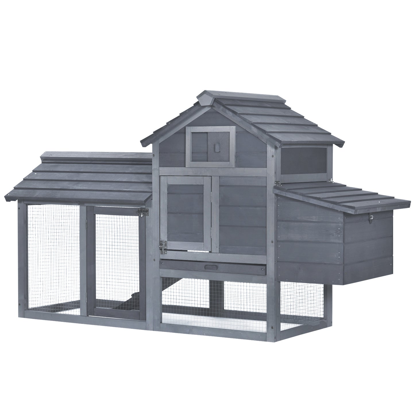 PawHut 59 Small Wooden Chicken Coop Hen House Poultry Cage For Outdoor Backyard With 2 Doors, Nesting Box And Removable Tray, Gray