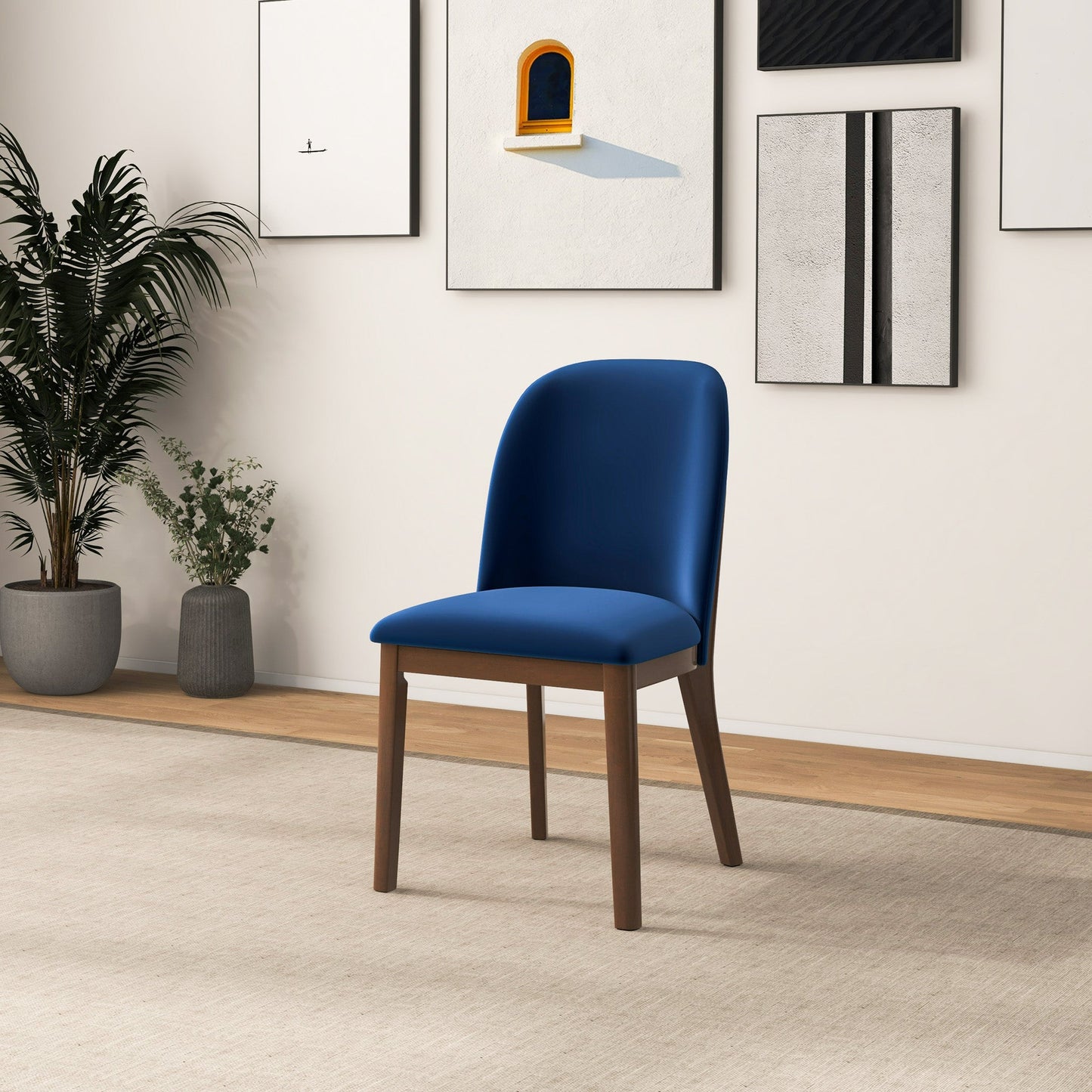 Kaitlyn  Navy Blue Velvet Dining Chair   Set Of 2   34.3  H X 19.3  W X 23  D