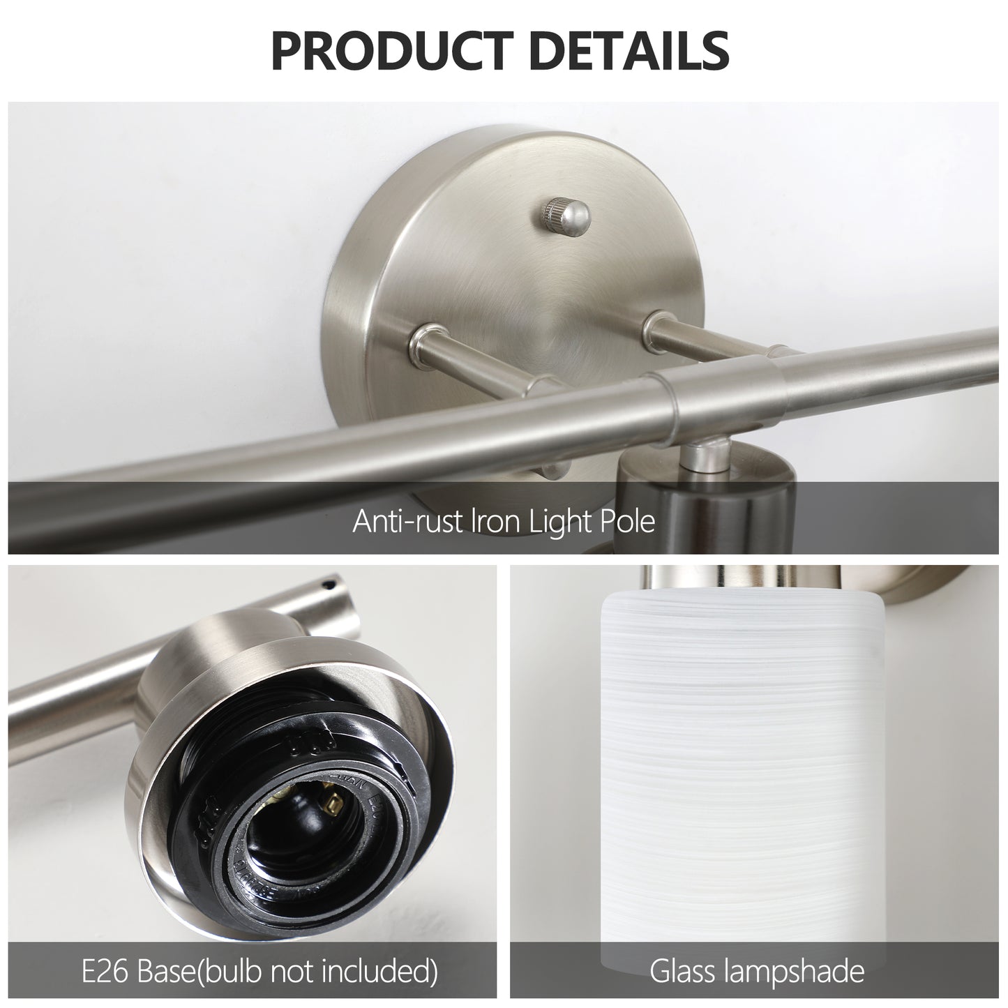 24  Modern 4-Light Vanity Wall Sconce, Brushed Nickel Finish With Frosted Glass Shades For Bathroom Or Hallway Lighting -No Bulbs
