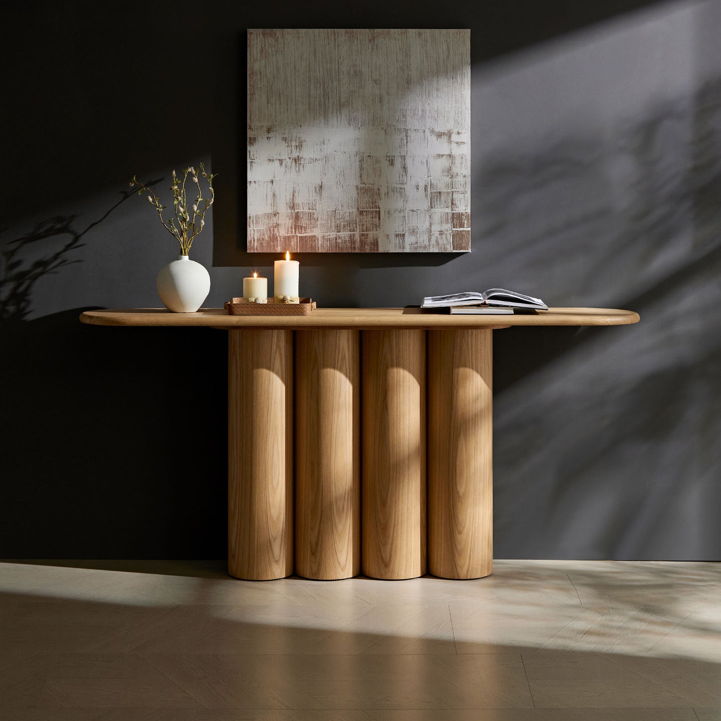 66.93   Modern Console Table For Entryway With Unique Cylinders Legs Design For Living Room Hallway Foyer Entrance Study,NATURAL