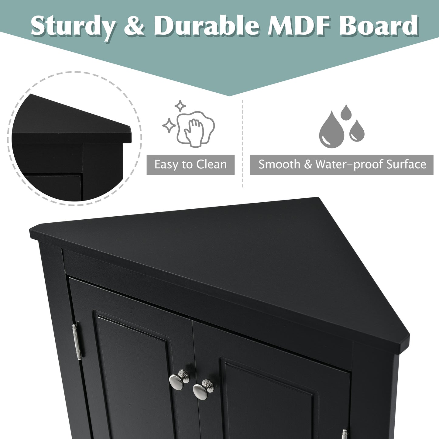 Black Triangle Bathroom Storage Cabinet With Adjustable Shelves, Freestanding Floor Cabinet For Home Kitchen