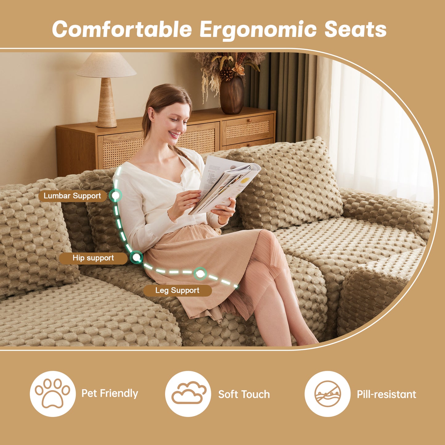 82 Modern L-Shaped Modular Sectional Sofa For Living Room,Flannelette Fabric,Oversized 2-Seater Couch,boneless Sofa ,Movable Ottoman,Buckle Connection,Anti-slip Design,No Assembly,Light