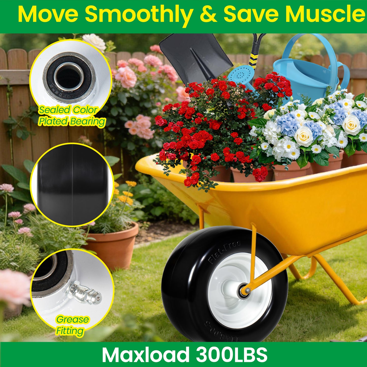 Set Of 2  11x6.00-5 Smooth Tire And Wheel,  11x6-5 Solid Rubbe Riding Lawn Mower Tire With Rim, 3 4  Bearing, 5.8  Centered Hub, Smooth Tread Solid Tire For Zero Turn Mowers
