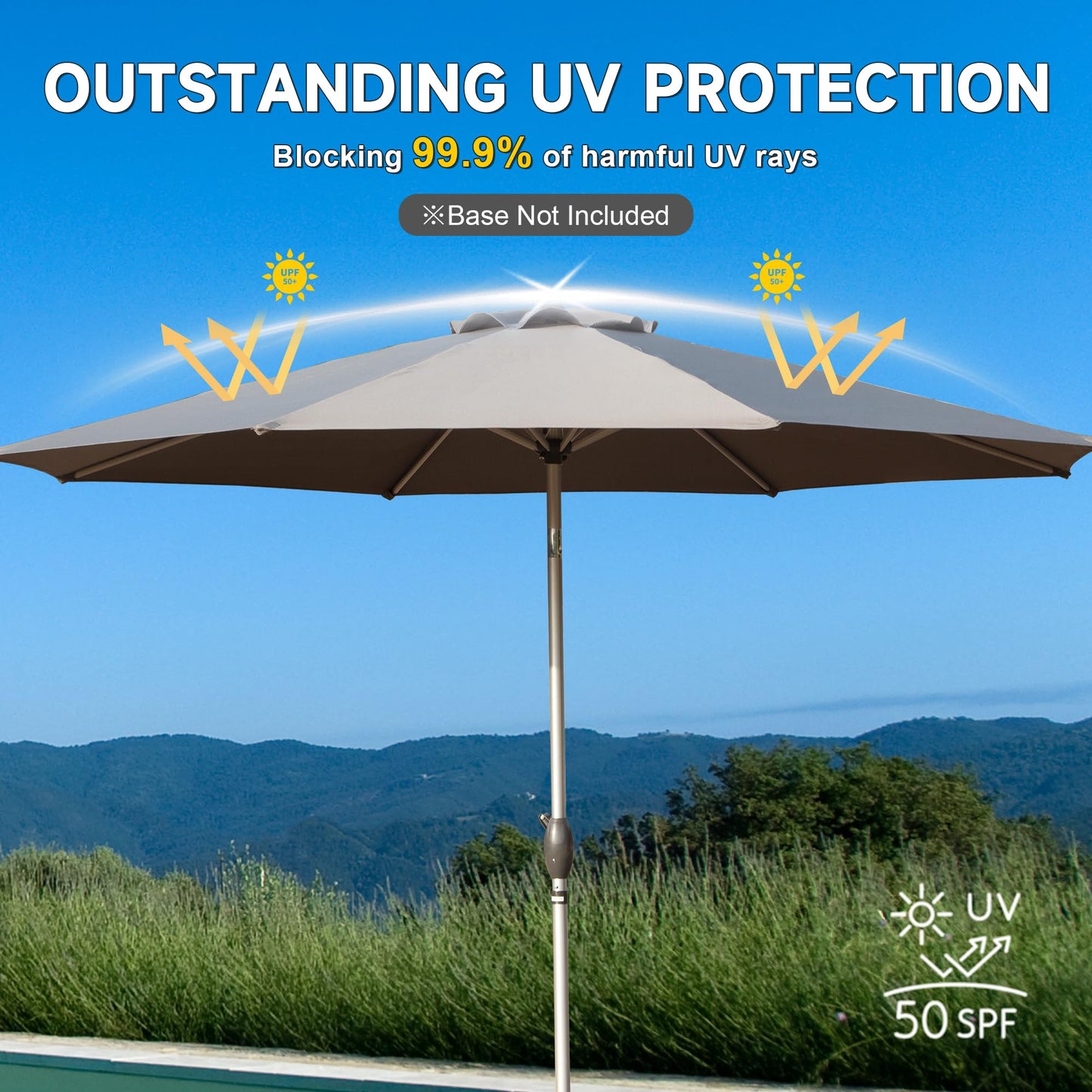 9FT Patio Umbrella, Outdoor Table Umbrella With Push Button Tilt And Crank, UV Protection Waterproof Market Sun Umbrella With 8 Sturdy Ribs For Garden, Deck, Backyard, Pool  Gray
