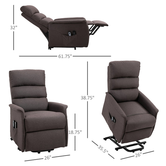 Power Lift Assist Recliner Chair For Elderly With Remote Control, Linen Fabric Upholstery, Brown