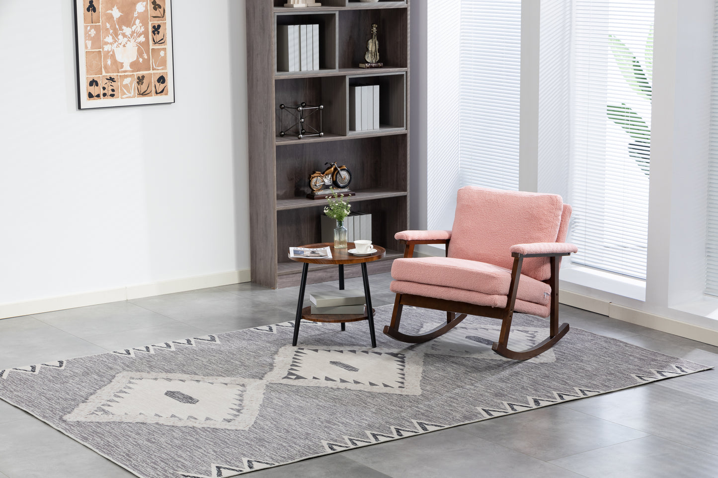 Mid Century Modern Accent Chair ,rocking Chair With Wood Frame, Upholstered Living Room Chairs , Reading Armchair For Bedroom Sunroom