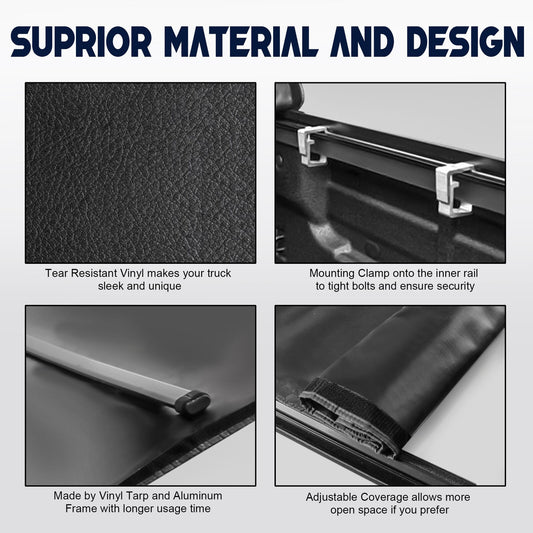 6.6FT Soft Roll Up Truck Bed Tonneau Cover For 14-18 Chevy Silverado GMC Sierra--A86315-M44200S