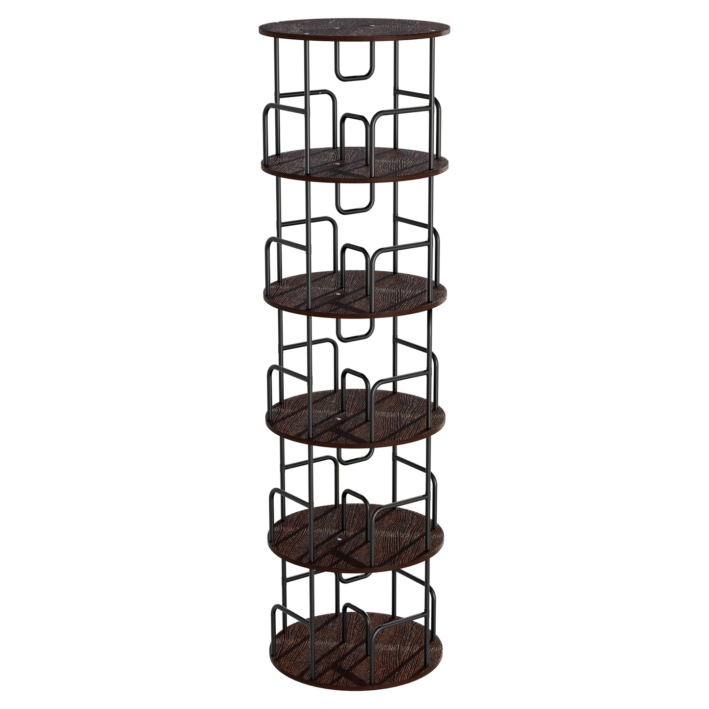 Rotating Bookshelf Tower 5 Tier  Spinning Bookcase  Revolving 360 Book Shelf Narrow Tall Bookcase  Vertical Turning Round Storage Bookshelf  Book Shelf Organizer For Bedroom  Living Room  Brown