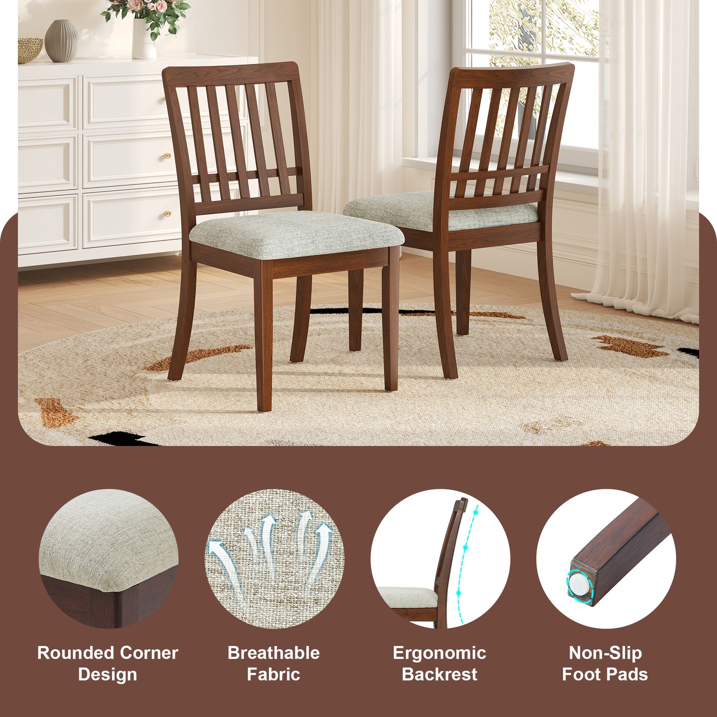 2-Piece Modern Scandinavian Dining Chairs, Curved Wood Backrest With Gray Fabric Seat, Finish For Dining Room And Apartment, Easy To Assembly -LIGHT BROWN-BROWN