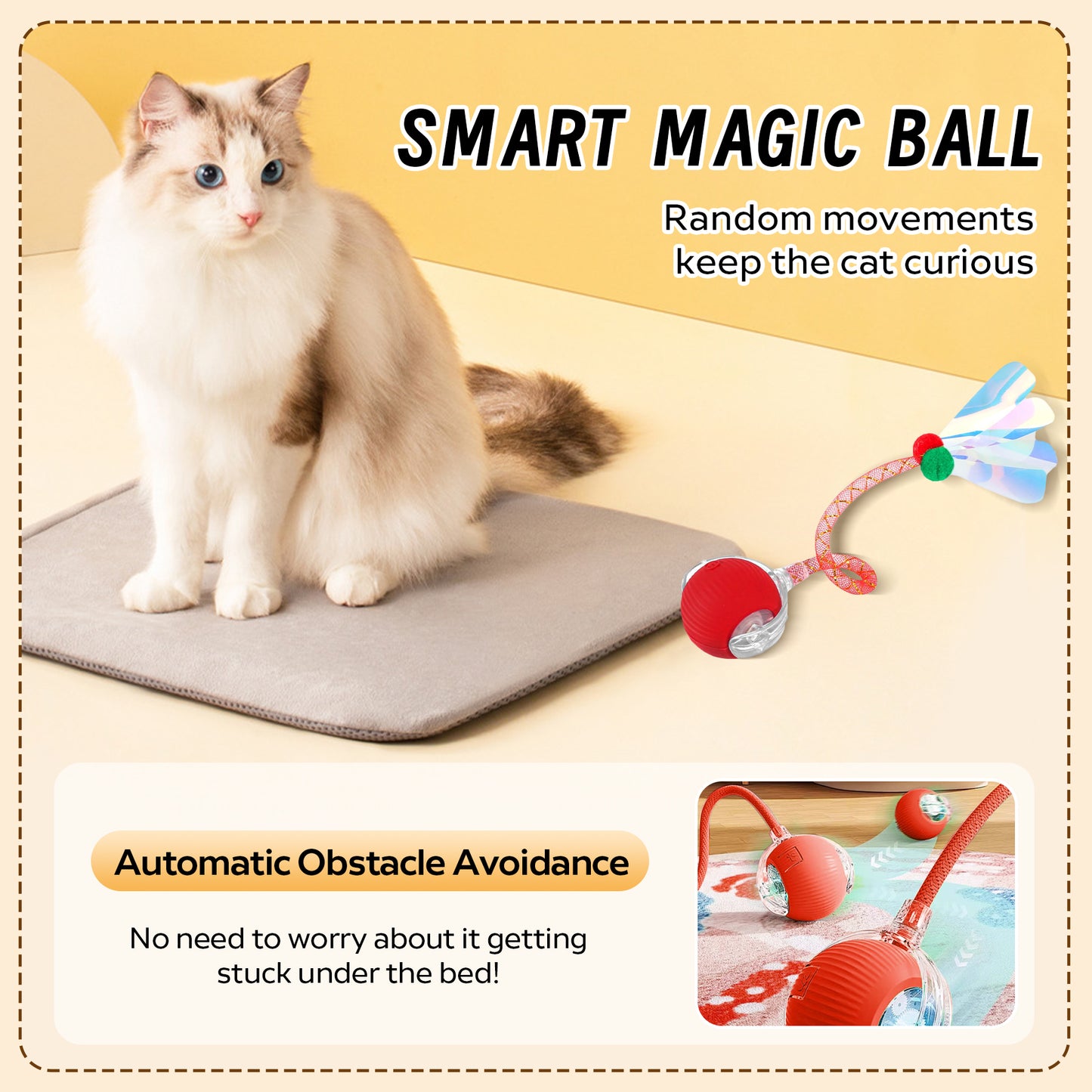Interactive Toys Ball For Cats, Dog,Agile Moving Cat Ball With ElasticMesh Tail