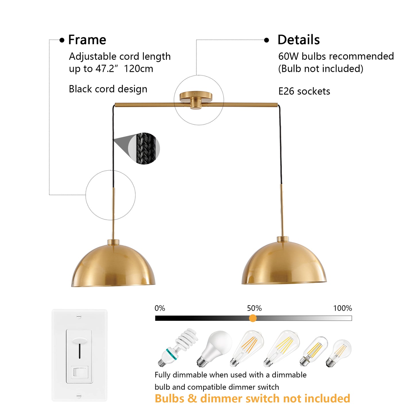 41  Industrial Modern Copper Color Double Pendant Light - Adjustable Ceiling Hanging Lamp With Bright Finish For Dining Room, Kitchen, Or Living Room -Stylish And Durable Lighting Fixture  No Bulbs