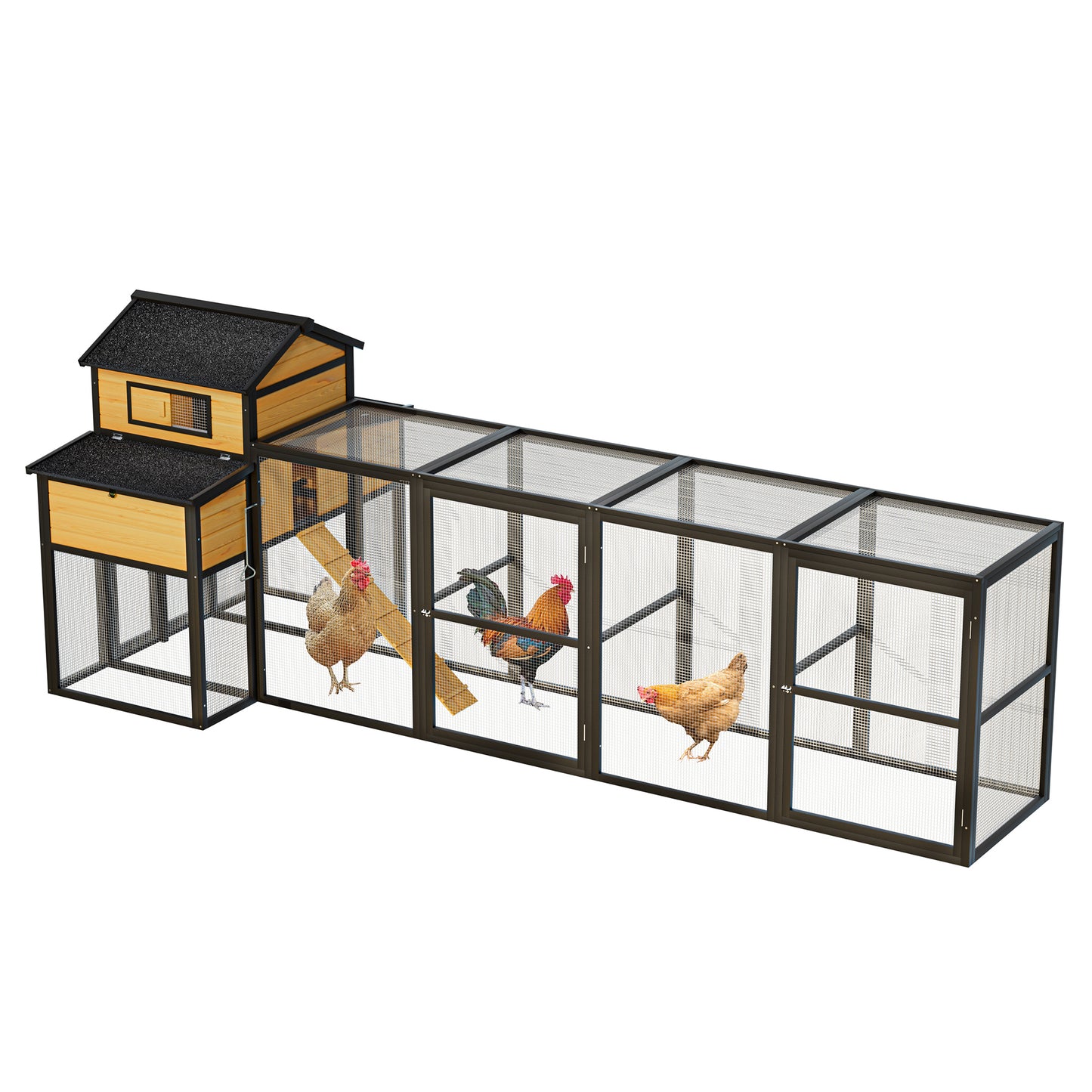 150 Black Large Wooden Chicken Coop Outdoor Hen House With Run And Nesting Boxes, Pull-Out Tray, Sliding Door, Predator-Proof Wire Mesh For 4-6 Chicken