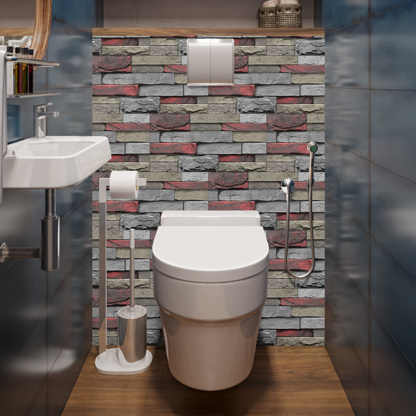 Red Stone Brick Marble Wall Sticker, PVC Easy To Clean And Waterproof, For Kitchen And Bathroom Splashback Wall Decoration