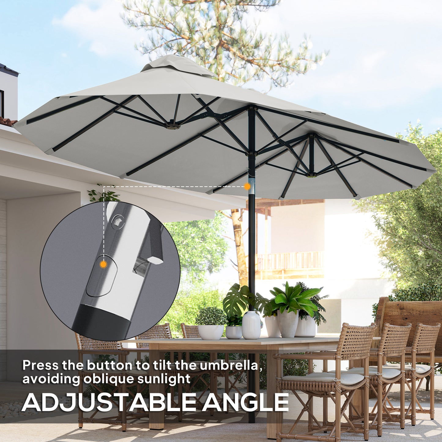 Double Sided Patio Umbrella, 9.7' Large Outdoor Market Umbrella With Push Button Tilt And Crank, 3 Air Vents And 12 Ribs, For Garden, Deck, Pool, White